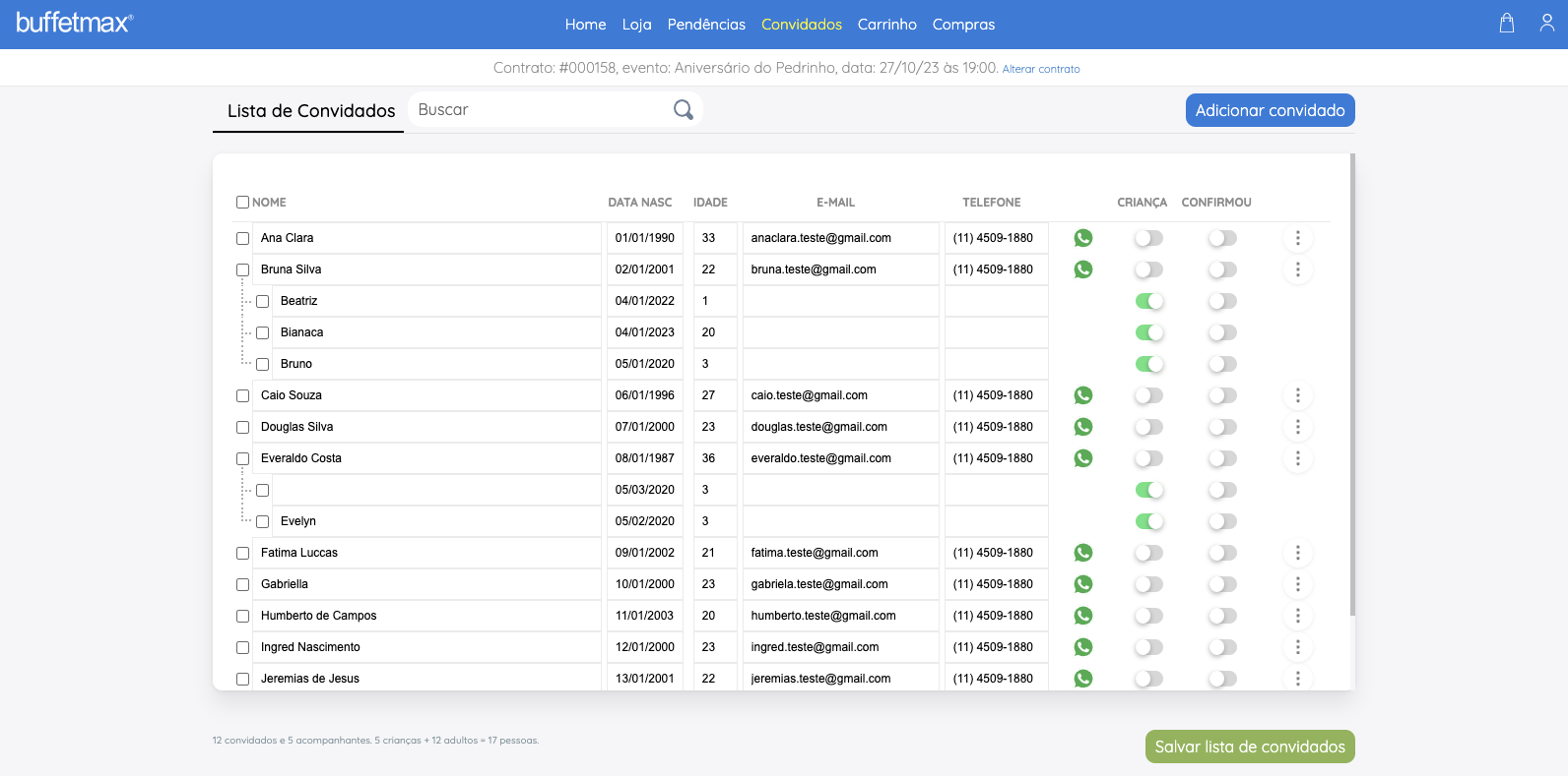 Lista de convidados - Buffetmax
