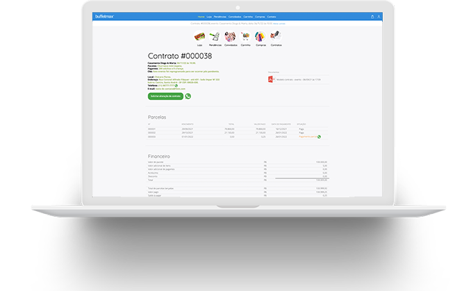 Tela do sistema representando área do cliente - Buffetmax