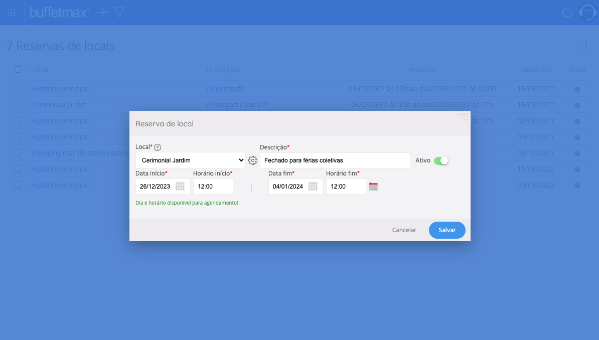 Tela reservas - Buffetmax