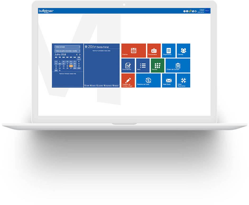 Tela do sistema representando principal - Buffetmax